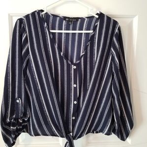3/$20 Navy blue striped tie front shirt